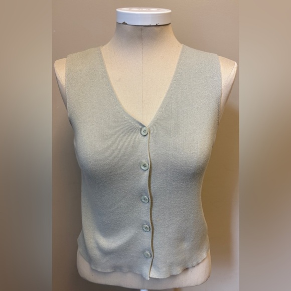 Bedo 100% Cotton sage rib knit button up Sleeveless Vest women's size Medium - Picture 2 of 8